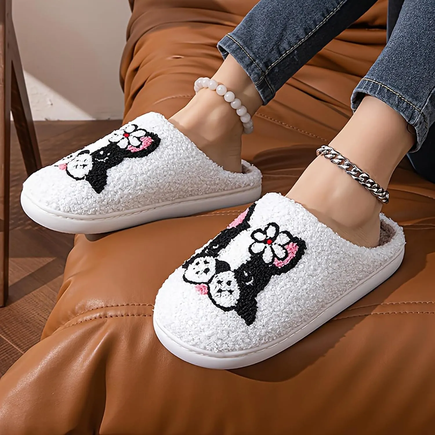 YJEUS Women's Men's Heart Heart Slippers Strawberry Cherry Mushroom Slippers Evil Eye Slippers Cartoon Animal Cat Slippers Memory Foam Cozy Plush Slippers Couple Indoor Household Slippers