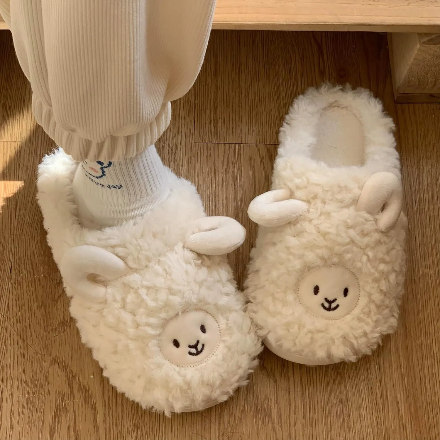 Yoroka Cartoon Fuzzy Slippers Animal Shape Plush Slippers Thick Sole Soft Winter Indoor Slippers for Women