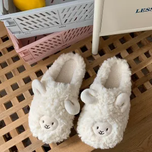 Yoroka Cartoon Fuzzy Slippers Animal Shape Plush Slippers Thick Sole Soft Winter Indoor Slippers for Women