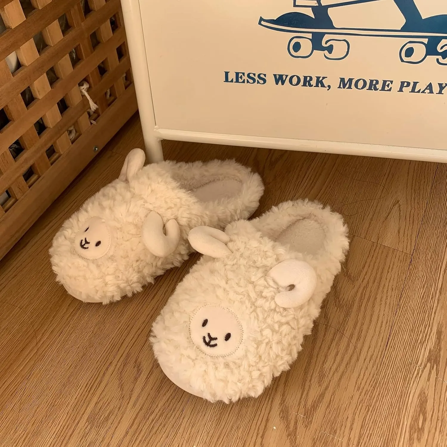 Yoroka Cartoon Fuzzy Slippers Animal Shape Plush Slippers Thick Sole Soft Winter Indoor Slippers for Women
