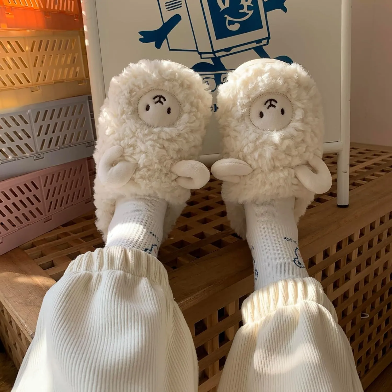 Yoroka Cartoon Fuzzy Slippers Animal Shape Plush Slippers Thick Sole Soft Winter Indoor Slippers for Women