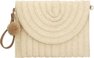 YYW Straw Clutch,Straw Handbag Clutch for Women Summer Beach Straw Woven Envelope Purse Wallet