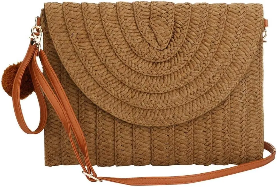 YYW Straw Clutch,Straw Handbag Clutch for Women Summer Beach Straw Woven Envelope Purse Wallet