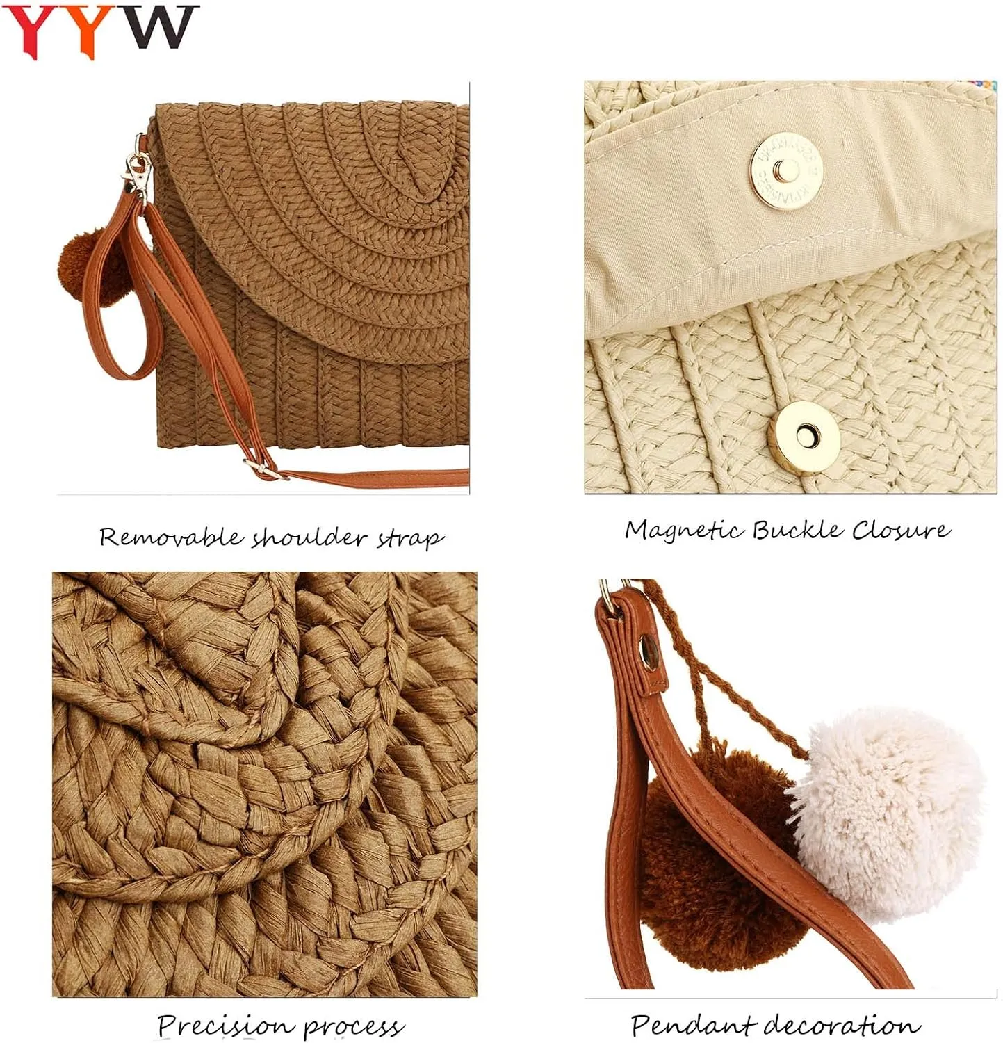 YYW Straw Clutch,Straw Handbag Clutch for Women Summer Beach Straw Woven Envelope Purse Wallet