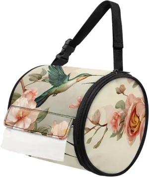 ZDCUSTOM Flower Hummingbird Hanging Toilet Paper Holder, Foldable Roll Tissue Dispenser with Strap, Small Travel Bag for Storage Tissue, Waterproof Tissue Holder