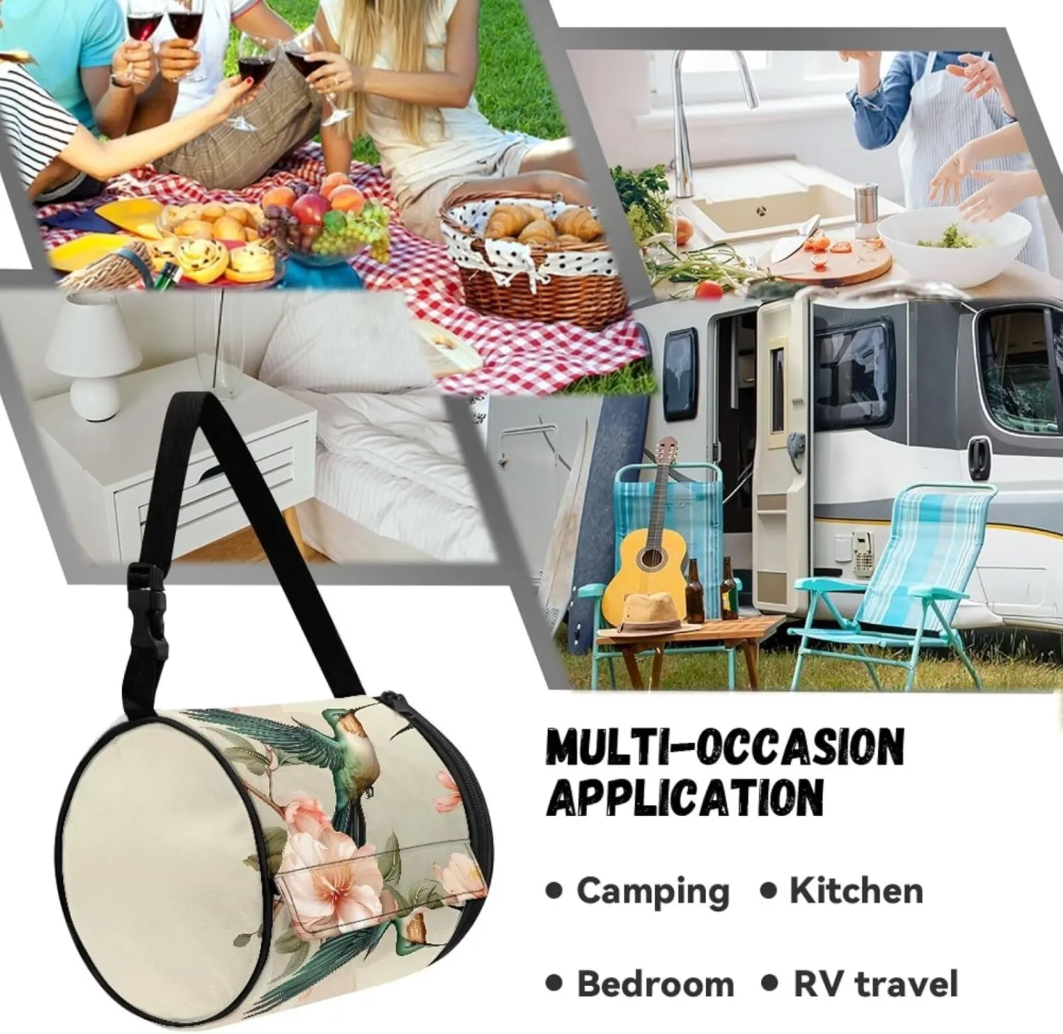 ZDCUSTOM Flower Hummingbird Hanging Toilet Paper Holder, Foldable Roll Tissue Dispenser with Strap, Small Travel Bag for Storage Tissue, Waterproof Tissue Holder
