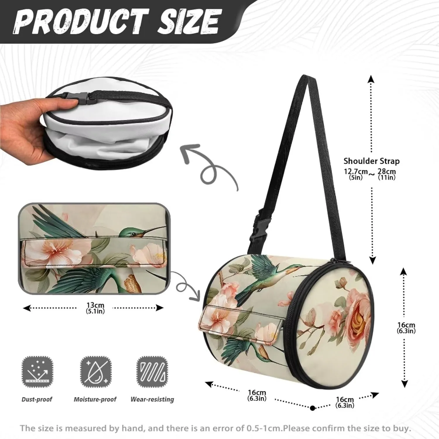 ZDCUSTOM Flower Hummingbird Hanging Toilet Paper Holder, Foldable Roll Tissue Dispenser with Strap, Small Travel Bag for Storage Tissue, Waterproof Tissue Holder