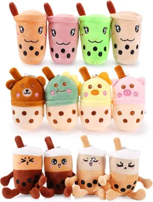 Zhanmai 12 Pack 5 Inch Bubble Tea Plush Pillow Cup Shaped Pillows Bubble Tea Keychain Mini Stuffed Animal Small for Wallet Backpack Purse, Lovers Birthday Party Favors(Cute)
