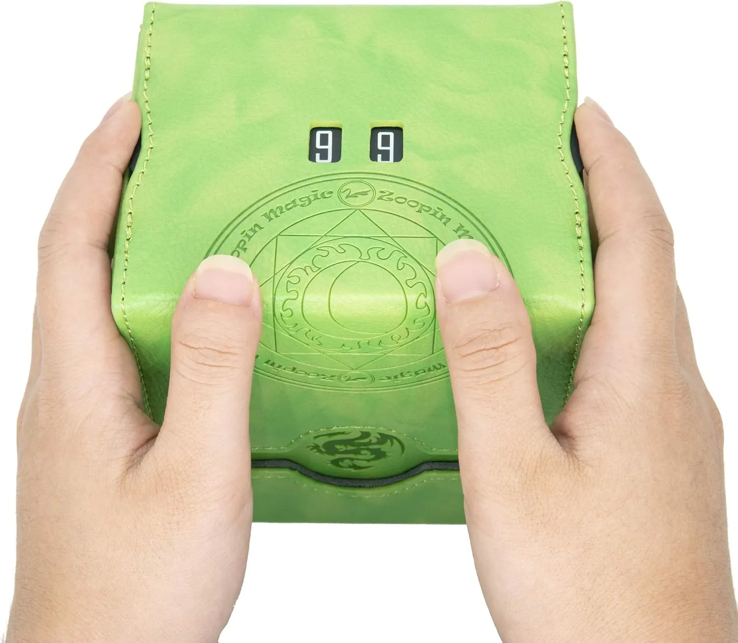 Zoopin Leather Deck Box with Built-in Spinning Life Counter, Green for MTG,Yugioh,Pokeman,TES Legacy,Munchkins CCG Decks and Also Small Tokens or Dice- Hold 100 Sleeved Cards or 150 Naked Cards …